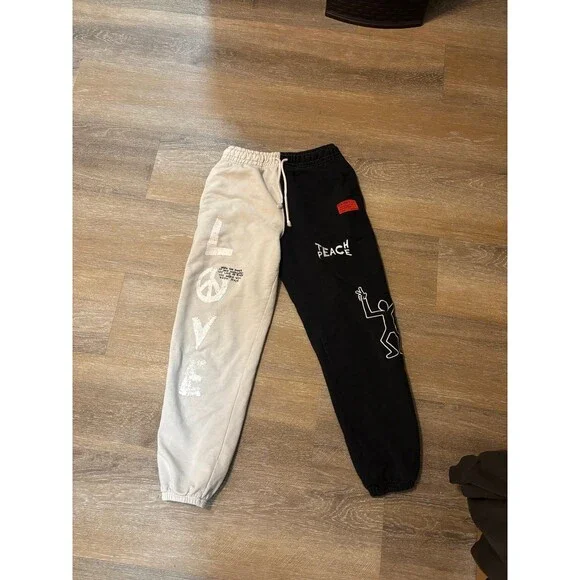 chnge split color “teach peace” sweatpants - Picture 1 of 5